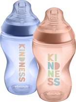 Tommee Tippee Closer to Nature - zuigflessen - tepelspeen met normale uitstroomsnelheid en anti-koliekventiel - 340 ml - verpakking van 2 stuks - "Kindness"