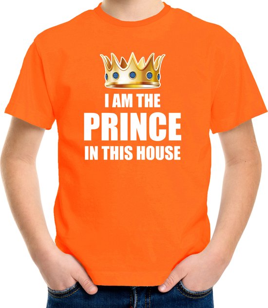 Koningsdag t-shirt Im the prince in this house oranje jongens / kinderen - Woningsdag thuisblijvers / Kingsday thuis vieren 140/152
