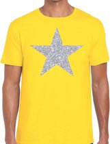 De Ster van de show - verkleed t-shirt - geel - met zilveren ster in glitters - heren - glamour - Disco M