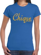 Chique goud glitter tekst t-shirt blauw voor dames XXL