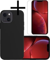 Hoes Geschikt voor iPhone 13 Hoesje Cover Siliconen Back Case Hoes Met Screenprotector - Zwart