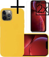 Hoes Geschikt voor iPhone 13 Pro Max Hoesje Cover Siliconen Back Case Hoes Met 2x Screenprotector - Geel