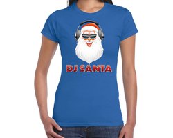 Fout kerstshirt / t-shirt blauw DJ Santa met koptelefoon voor dames - kerstkleding / christmas outfit XS