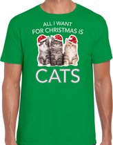 Kitten Kerstshirt / Kerst t-shirt All i want for Christmas is cats groen voor heren - Kerstkleding / Christmas outfit L