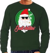 Foute Kersttrui / sweater - Just chillin - groen voor heren - kerstkleding / kerst outfit S