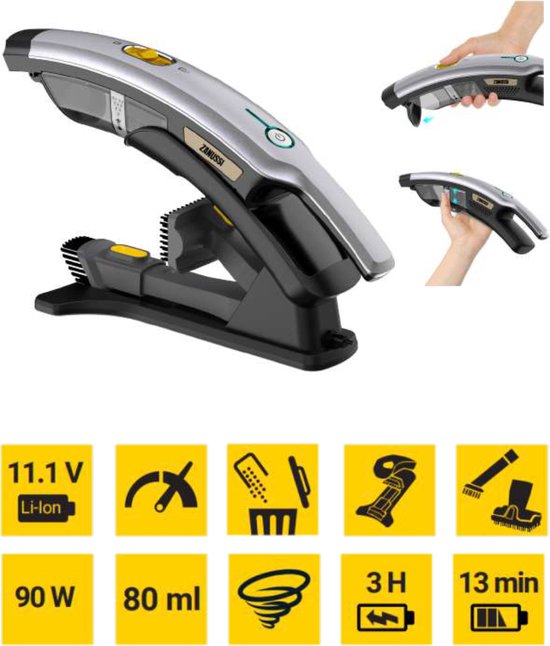 Aspirapolvere Manuale Senza Fili Zanussi VCH85 – 1 Velocità, Autonomia 13 Min, Serbatoio 80 Ml, Grigio