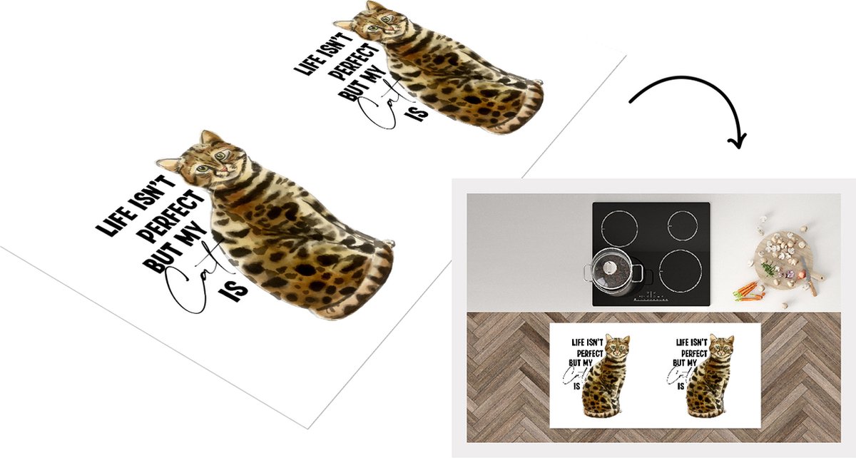 KitchenYeah Keukenloper - Loper keuken - Katten - Life isn't perfect but my cat is - Spreuken - Quotes - 120x60 cm - Keukenloper vinyl Multicolor
