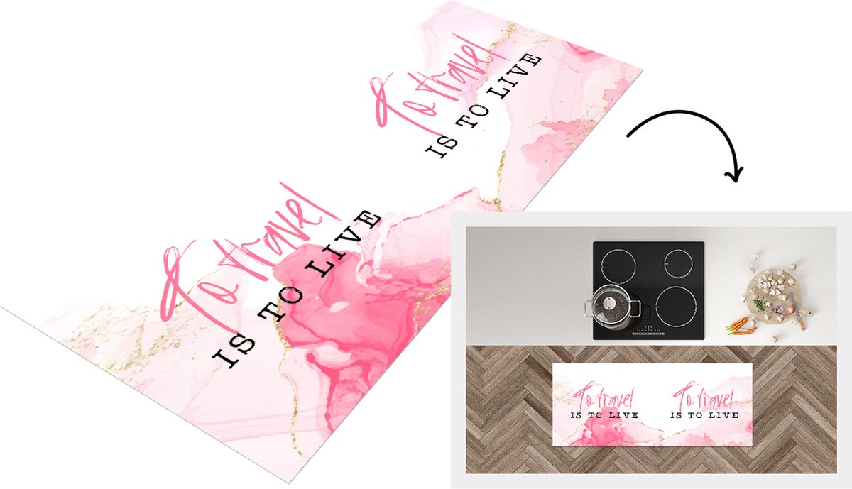 KitchenYeah Keukenloper - Loper keuken - Spreuken - Quotes - To travel is to live - Marmer - 120x50 cm - Keukenloper vinyl Multicolor