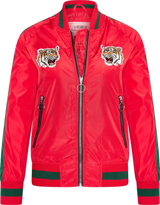 MHM Fashion - Dames Jas zomer Bomber Jacket Tiger Heads Zwart - Rood - Maat  S (valt klein) | bol.com