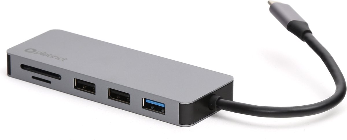PLATINET - UCB-C Adapter - 7 in 1 USB-C adapter - 4K HDMI Poort - 1x USB 3.0 + 2x USB 2.0 + Micro SD & SD kaartlezer - USB-C Hub