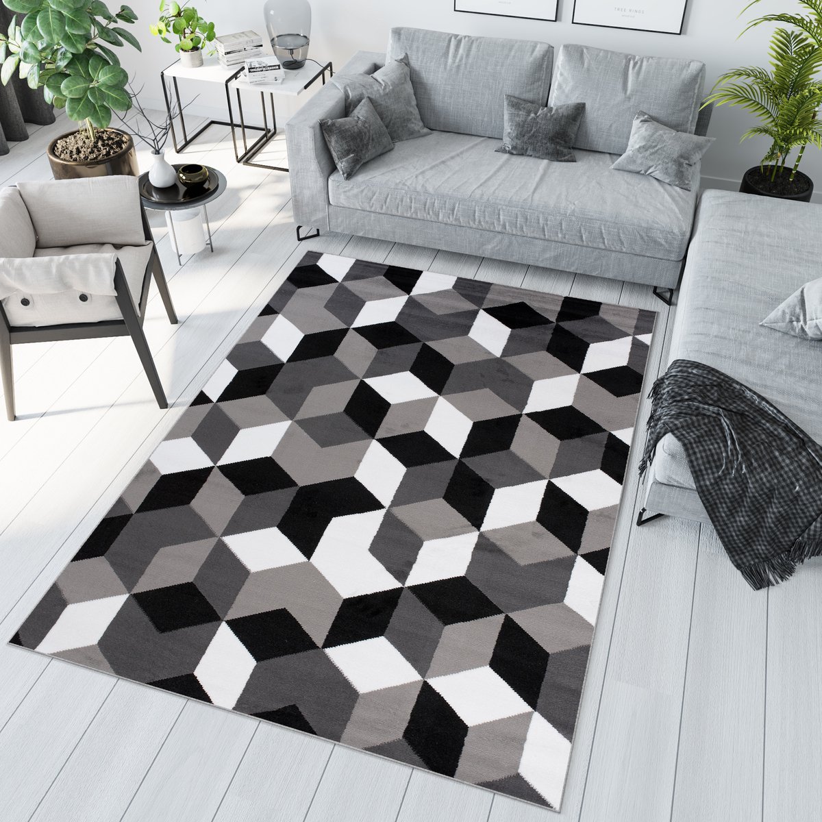 Tapiso Maya Vloerkleed Antraciet Woonkamer Tapijten Maat- 130x190 Grijs Zwart Wit
