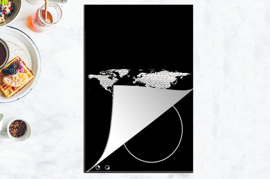 KitchenYeah® Inductie beschermer 30x52 cm - Wereldkaart - Patronen - Zwart - Kookplaataccessoires - Afdekplaat voor kookplaat - Inductiebeschermer - Inductiemat - Inductieplaat mat