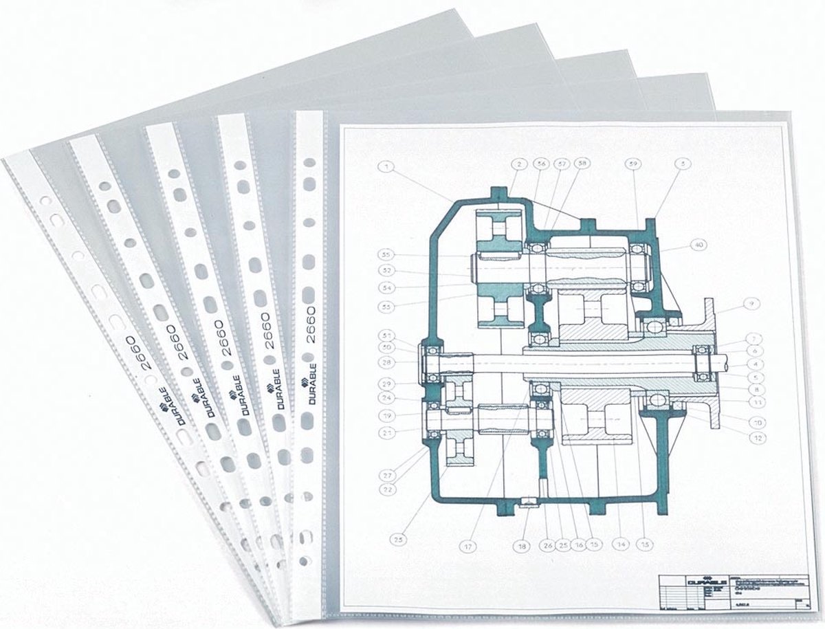 Durable geperforeerde showtas, ft A4, 11-gaats perforatie, 60 micron 10 stuks