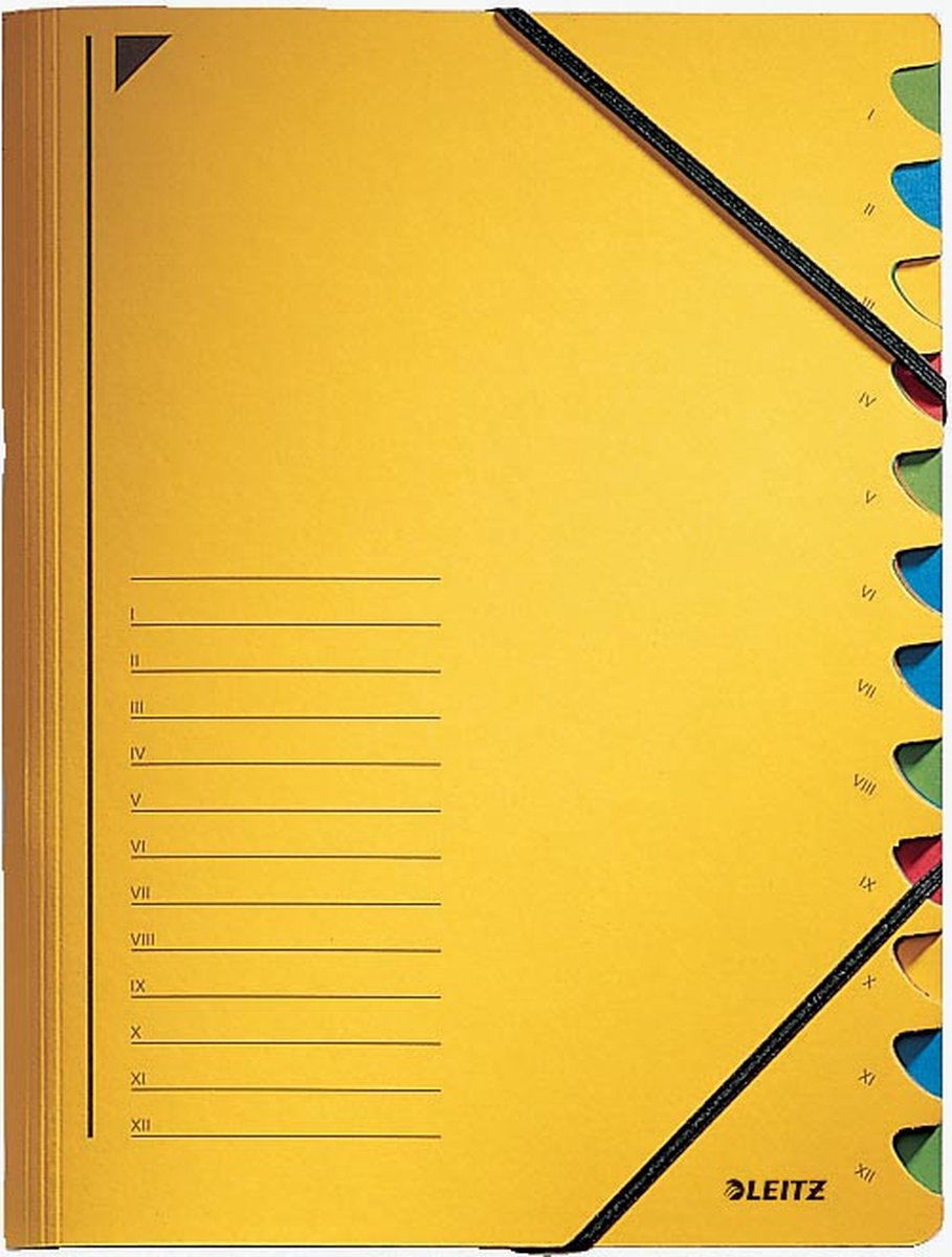 Leitz bureau sorteermap, karton, ft A4, 12 tabs, geel 5 stuks