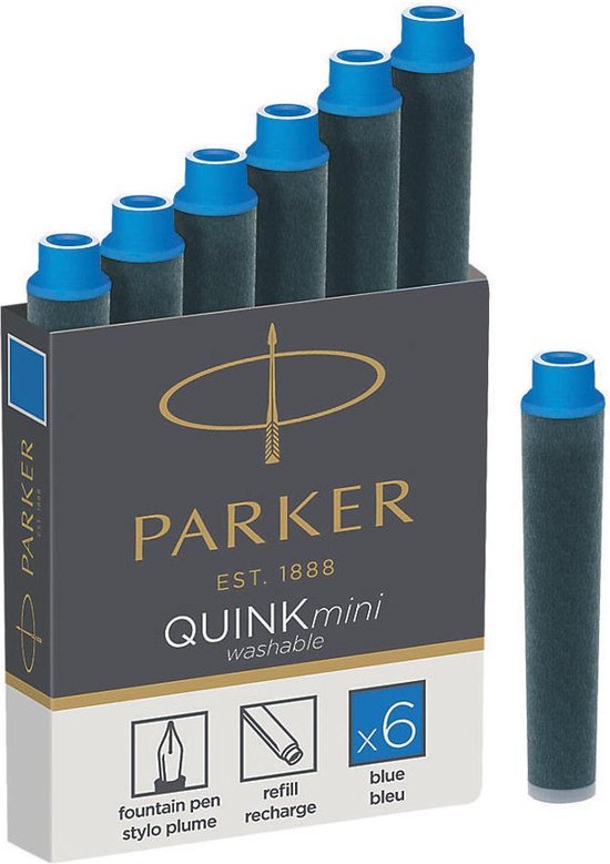 Parker minivulpen inktpatronen | Blauwe QUINK inkt | 6 stuks