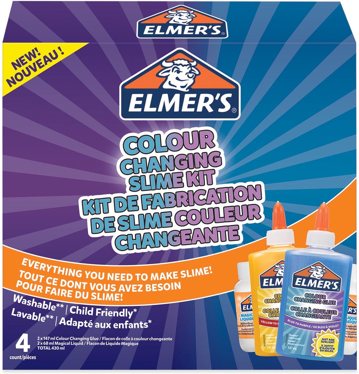 Elmer's kleurveranderende slijmpakket slijmmaterialen bevatten