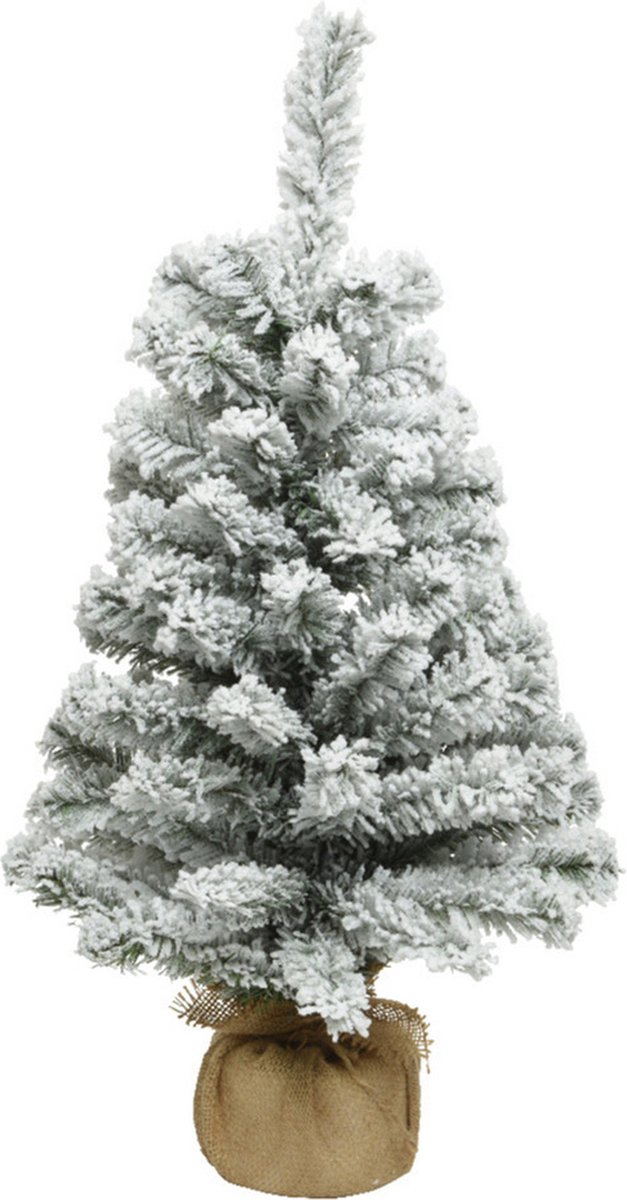 Everlands kunst kerstboom - H90 cm - met sneeuw - kunstboom - jute zak - Imperial snowy - kleine kerstbomen