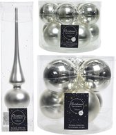 Compleet glazen kerstballen pakket zilver glans/mat 32x stuks met piek mat - 20x 6 cm - 12x 8 cm