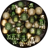 Lot de 40 petites décorations de Noël en plastique et boules de Noël de 3 cm en or et vert foncé - Pour les petits sapins de Noël