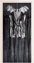 Halloween - Horror decoratie pakket hangende skelet geest pop met vleugels - met zwart deurgordijn - Halloween thema versiering
