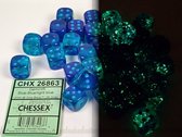 Chessex Gemini Blue-Blue/light blue Luminary D6 12mm Dobbelsteen Set (36 stuks)