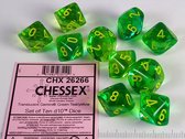 Chessex Gemini Translucent Green-Teal/yellow Dobbelsteen Set (10 stuks)