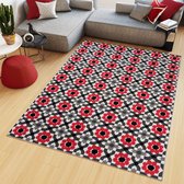 Tapiso Maya Vloerkleed Rood Slaapkamer Gebloemd Tapijten Maat- 200x200