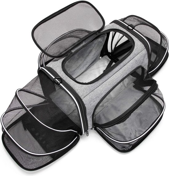 Lekespring Hondentas, vliegtuig, transporttas, honden en katten, naar boven uitbreidbaar, tot 6 kg, transportbox hond voor huisdieren in de auto, vliegtuig of in de trein, M, roze