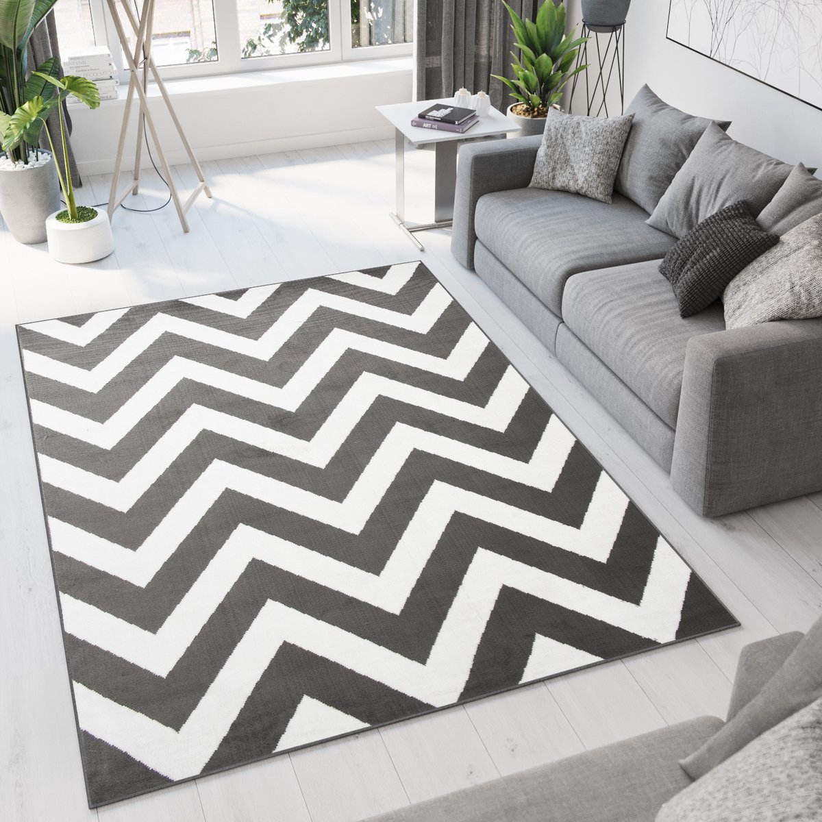 Tapiso Bali PP Vloerkleed Grijs Laagpolig Tapijt Modern Zigzag Maat- 200x300