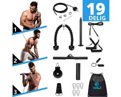 W&Z® Home Fitness Kabelsysteem 19-delig set -Krachtstation Thuis Sporten met Triceps Touw - Krachttraining - Lat Pulley