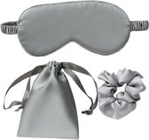 Slaapmasker 3-in-1 bijpassend zakje en scrunchie - Grijs - oogmasker - vrouwen - zijde - Slaapmaskers - slaap - cadeau voor haar