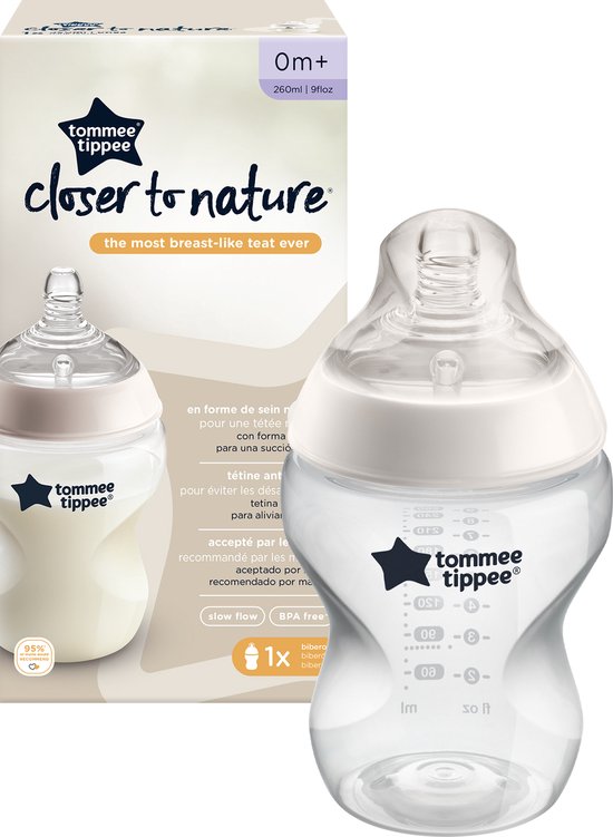 Tommee Tippee Close to Nature Babyflessen, natuurlijk gevormde drinkzuiger met anti-koliekventiel, 260 ml, set van 3, roze Tommee Tippee Close to Nature Babyflessen, natuurlijk gevormde drinkzuiger met anti-koliekventiel, 260 ml, set van 3, roze