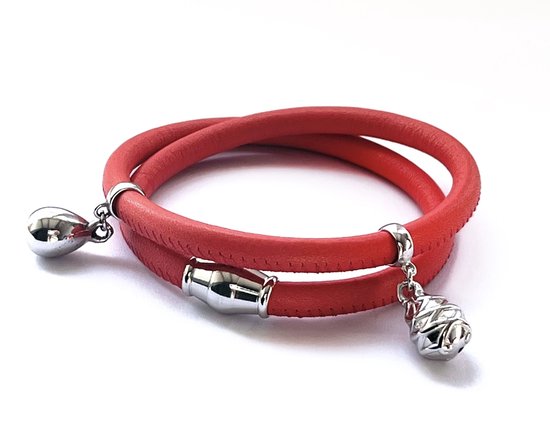 Jolla - bracelet wrap femme - argent - cuir - breloques - Basic Charm - Corail