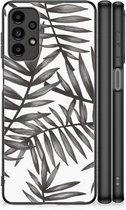 Smartphone Hoesje Geschikt voor Samsung Galaxy A13 4G Back Case TPU Siliconen Hoesje met Zwarte rand Leaves Grey