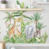 Stickerkamer® Muursticker | Jungle | Giraffe | Olifant | Zebra | Palmboom | Botanisch | Wanddecoratie | Muurdecoratie | Slaapkamer | Kinderkamer | Babykamer | Jongen | Meisje