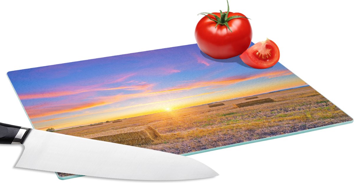 Glazen Snijplank - 28x20 - Stro - Zon - Lucht - Landschap - Snijplanken Glas