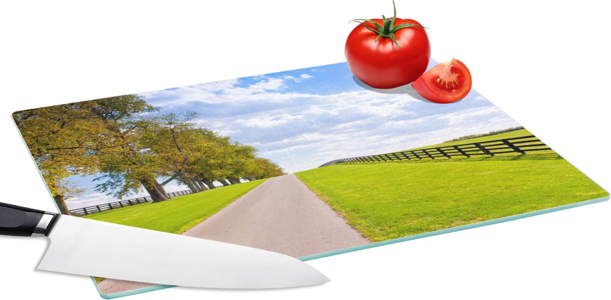 Glazen Snijplank - 39x28 - Wolken - Bomen - Weg - Snijplanken Glas