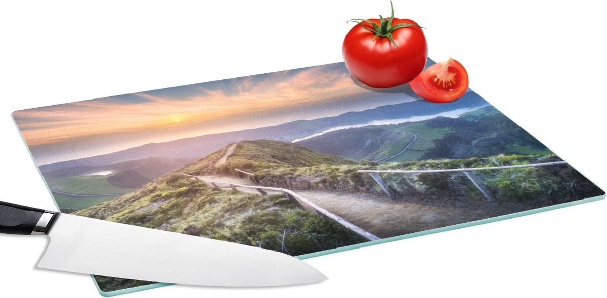 Glazen Snijplank - 39x28 - Bergen - Zon - Natuur - Snijplanken Glas
