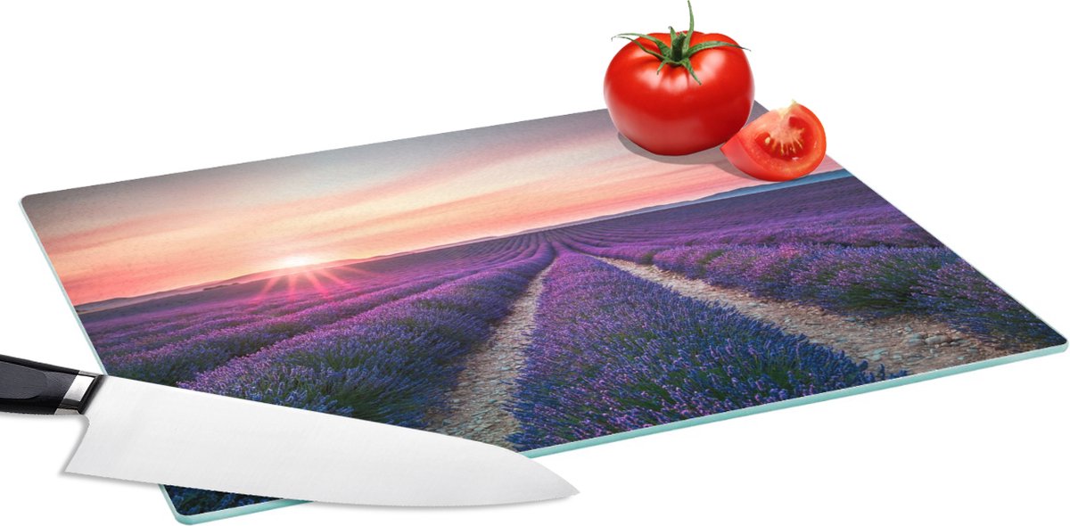 Glazen Snijplank - 39x28 - Lavendel - Paars - Bloemen - Lucht - Snijplanken Glas
