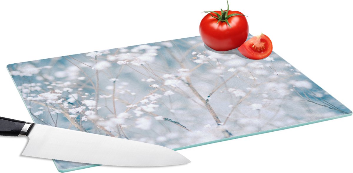 Glazen Snijplank - 39x28 - Takken - Sneeuw - Winter - Natuur - Botanisch - Snijplanken Glas