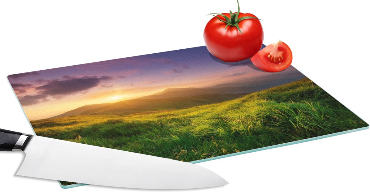 Glazen Snijplank - 28x20 - Bergen - Zon - Natuur - Snijplanken Glas