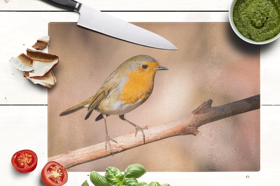 Planche à découper en Verres - 39x28 - Vogel - Branche - Rouge-gorge - Planches à découper en Glas