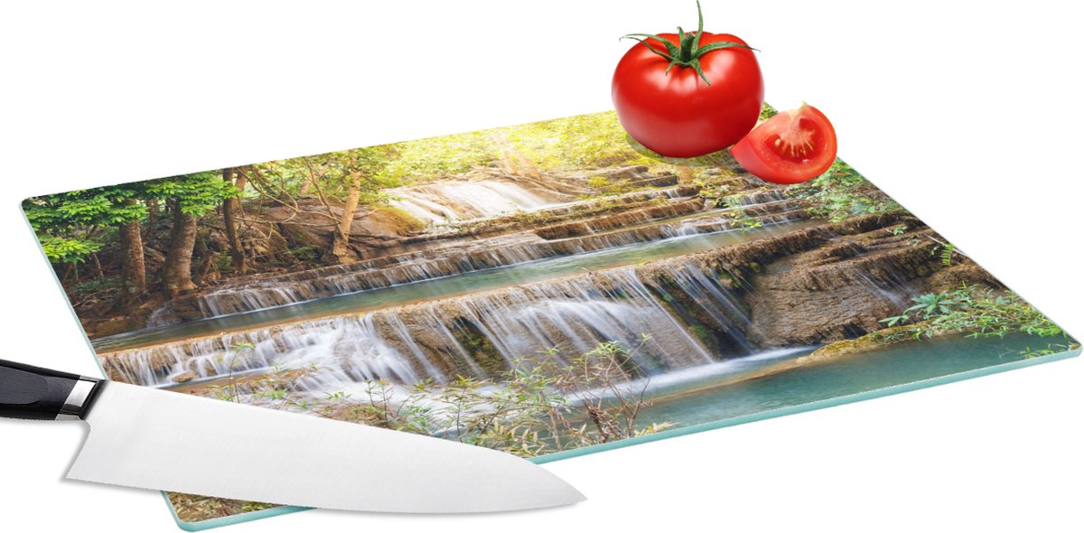 Glazen Snijplank - 39x28 - Zon - Waterval - Landschap - Snijplanken Glas
