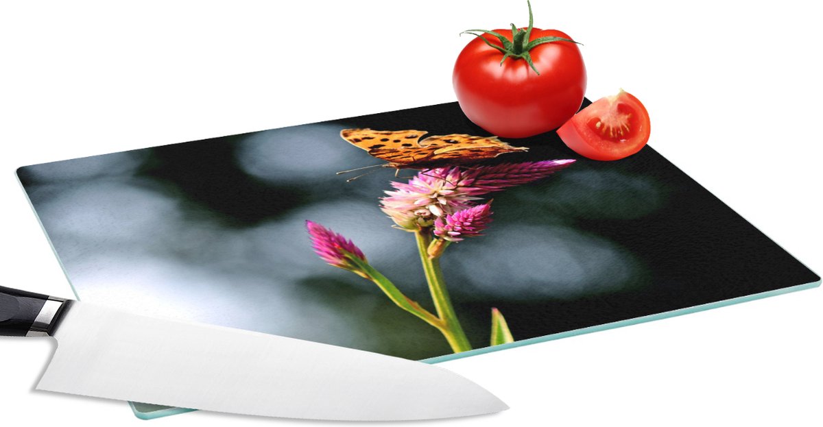 Glazen Snijplank - 28x20 - Vlinder - Bloemen - Insecten - Snijplanken Glas