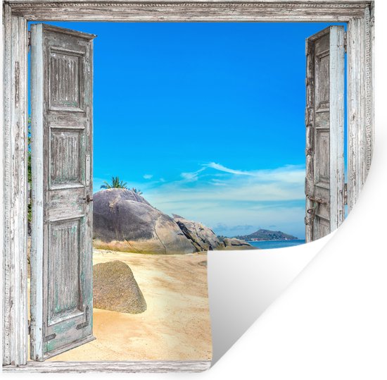 Tuinposter - 50x50 cm - Strand - Zee - Doorkijk - Zomer