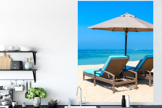 Muurstickers - Sticker Folie - Strandstoel - Parasol - Zomer - Zee - 120x160 cm - Plakfolie - Muurstickers Kinderkamer - Zelfklevend Behang XXL - Zelfklevend behangpapier - Stickerfolie