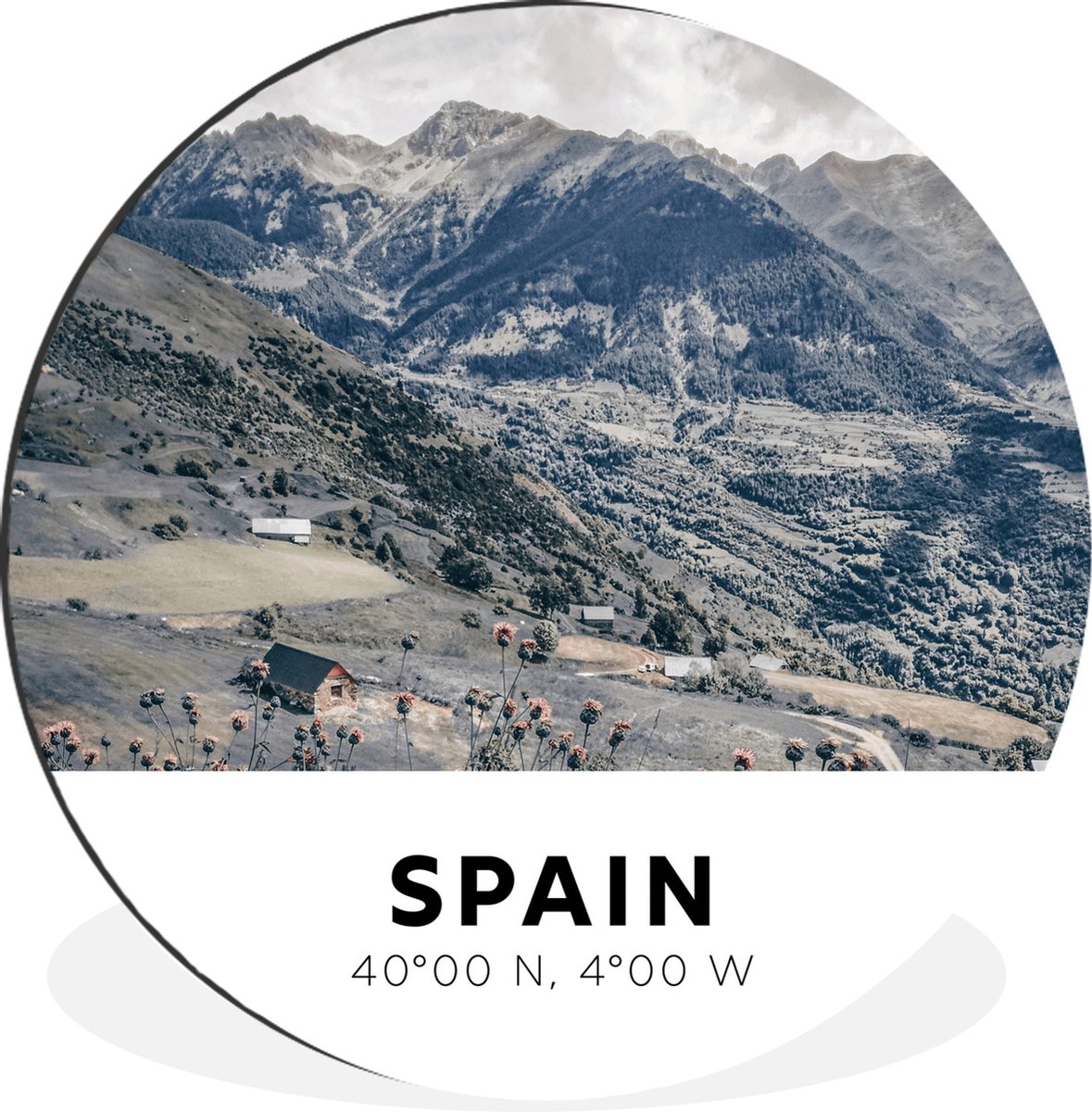 WallCircle Wandcirkel - Muurcirkel - Spanje - Bergen - Natuur - Aluminium - Dibond - 30x30 cm - Binnen en Buiten Multicolor