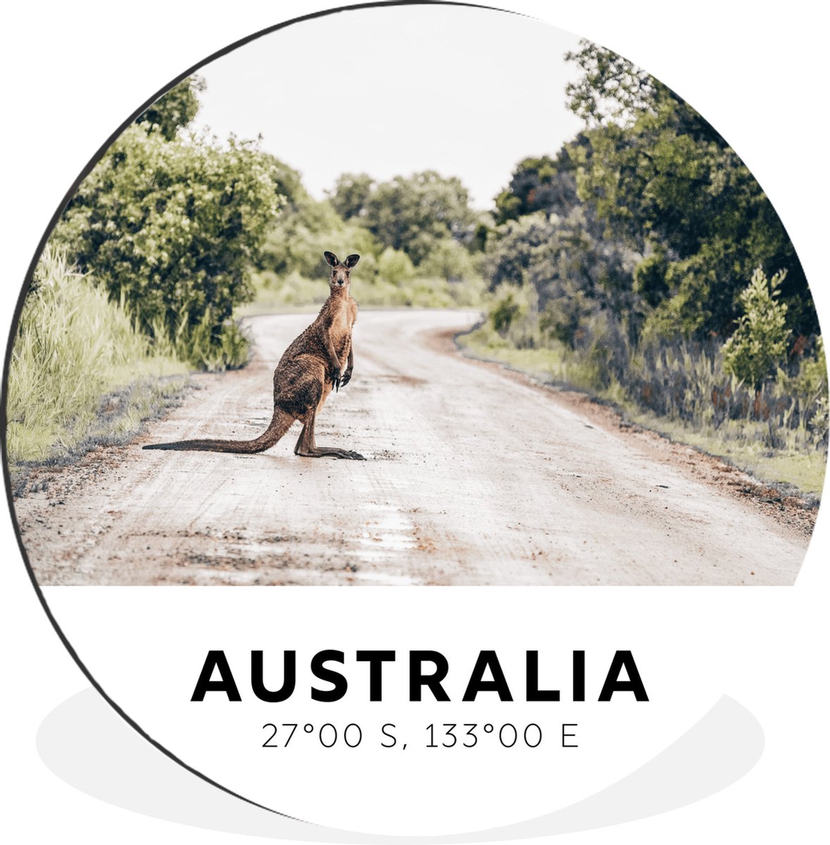 WallCircle Wandcirkel - Muurcirkel - Australië - Kangoeroe - Wegen - Aluminium - Dibond - 140x140 cm - Binnen en Buiten Multicolor