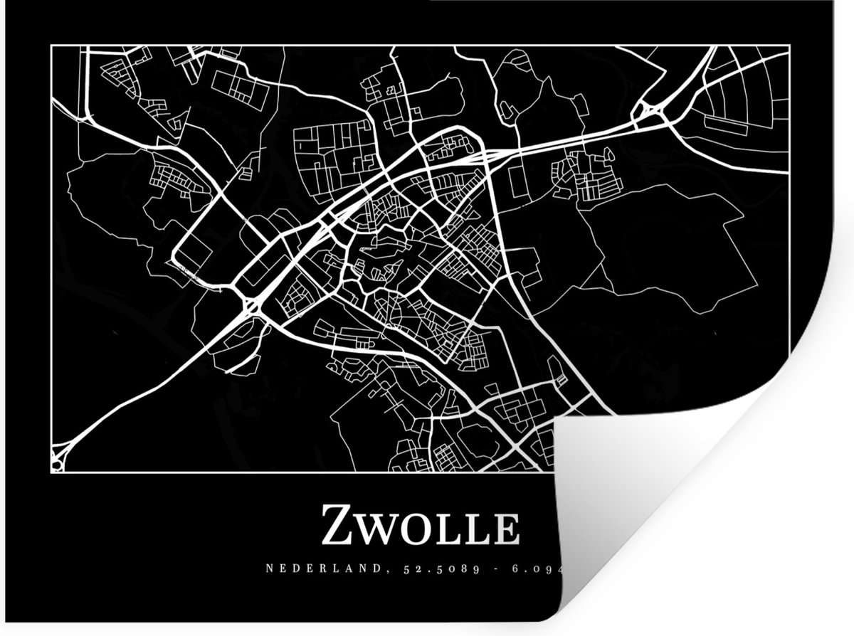 Muurstickers - Sticker Folie - Stadskaart - Kaart - Zwolle - Plattegrond - 120x90 cm - Pla