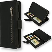 Apple iPhone 13 Mini Hoesje Zwart - Luxe Kunstlederen Portemonnee Book Case met Rits